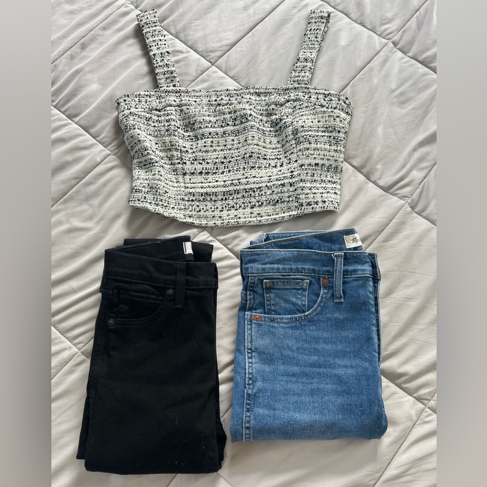 Madewell Jeans & Altar'd State White Tweed Cropped Tank Bundle